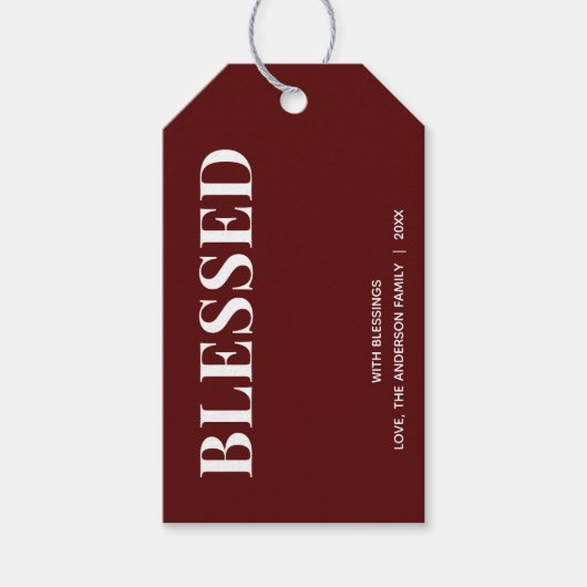 ミニマル BLESSED | ディープレッド ホリデー ギフトタグ (正面)