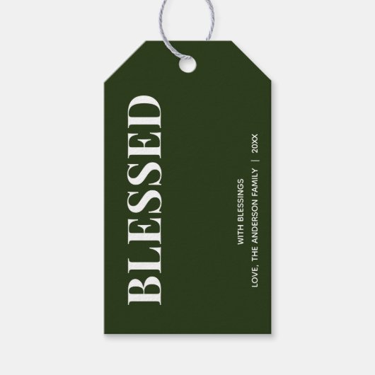 ミニマル BLESSED | フォレストグリーン ホリデー ギフトタグ (正面)