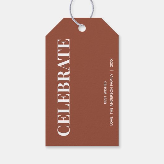 ミニマル CELEBRATE | テラコッタ ホリデー ギフトタグ (正面)