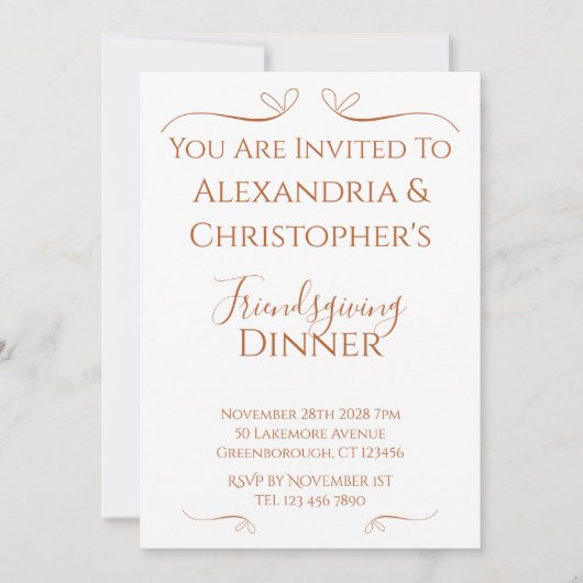 ミニマル・ chic な感謝祭の食事会 招待状 (正面)