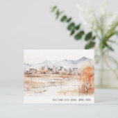 ミニマル chic ソルトレイクシティ ユタ州 水彩画 トラベル ポストカード (スタンド正面)