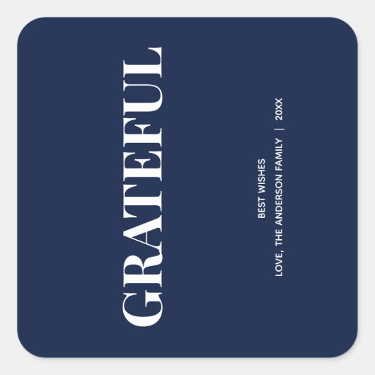ミニマル GRATEFUL | ネイビーブルーのホリデー スクエアシール (正面)