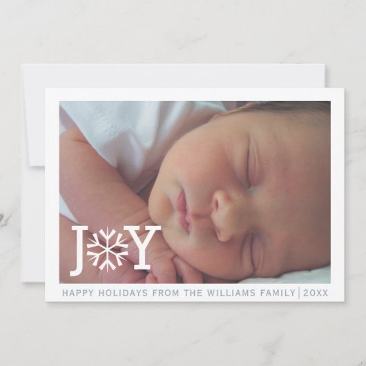 ミニマル"joy"ほこりっぽい青いクリスマスの休暇写真 シーズンカード (正面)