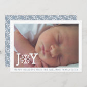 ミニマル"joy"ほこりっぽい青いクリスマスの休暇写真 シーズンカード (正面/裏面)