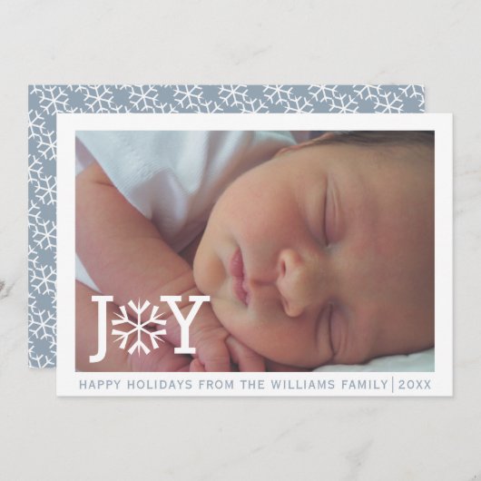 ミニマル"joy"ほこりっぽい青いクリスマスの休暇写真 シーズンカード (正面/裏面)