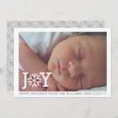 ミニマル「joy」スノーフレークのクリスマスホリデー写真 シーズンカード (正面/裏面)