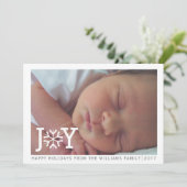 ミニマル「joy」スノーフレークのクリスマスホリデー写真 シーズンカード (スタンド正面)