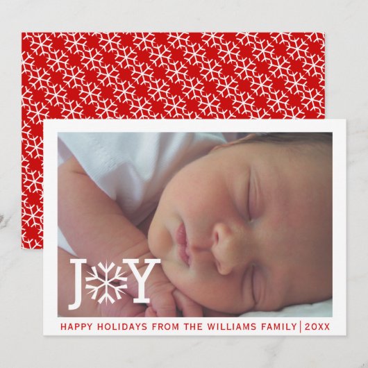 ミニマル「joy」赤いクリスマスの休日の写真カード シーズンカード (正面/裏面)