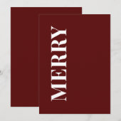 ミニマル MERRY | ディープレッド ホリデー グリーティング カード (正面/裏面)