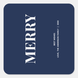 ミニマル MERRY | ネイビーブルーのホリデー スクエアシール
