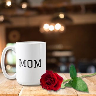 ミニマル"MOM"ブラックタイポグラフィ平白 コーヒーマグカップ