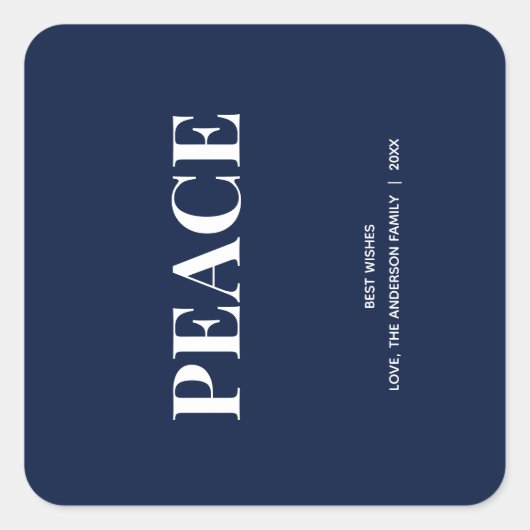 ミニマル PEACE | ネイビーブルーのホリデー スクエアシール (正面)