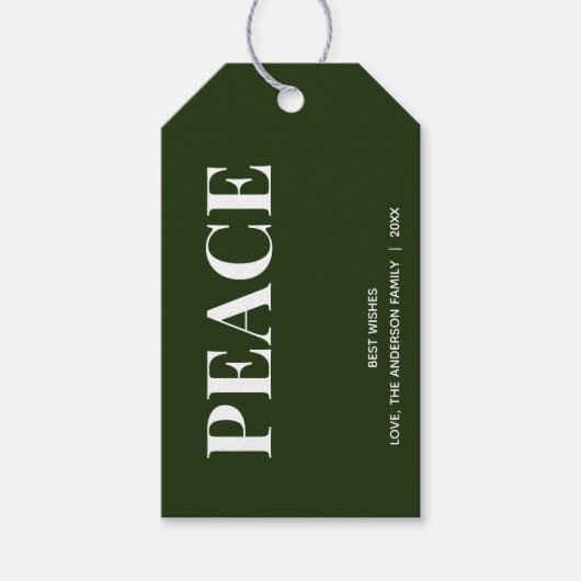 ミニマル PEACE | フォレストグリーン ホリデー ギフトタグ (正面)