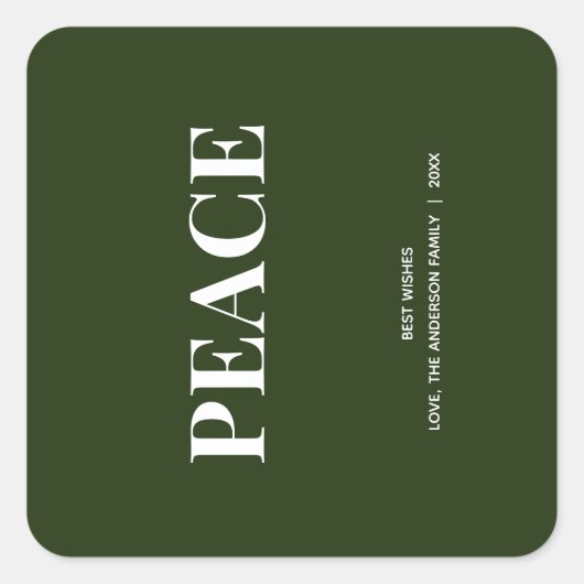 ミニマル PEACE | フォレストグリーン ホリデー スクエアシール (正面)