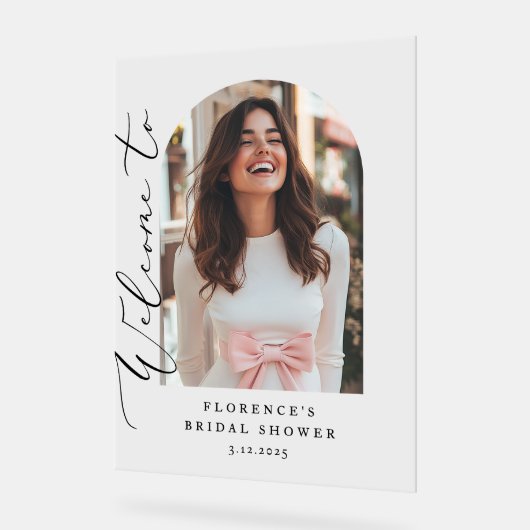 ミニマルArchブライダルシャワー写真ようこそ アクリルサイン (傾斜)