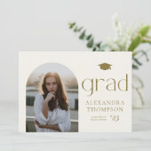 ミニマルArch写真金ゴールド写真卒業 案内状 (スタンド正面)