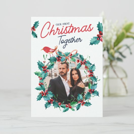 ミニマルArch初めてのクリスマスカップル写真 シーズンカード (スタンド正面)