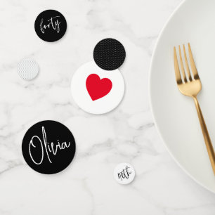 ミニマルB&W幾何学長誕生日赤いハート コンフェッティ