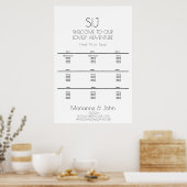 ミニマルB&Whiteの結婚ロゴ付き座席表 ポスター (キッチン)