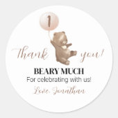 ミニマルBear Balloon 1st Birthday Sticker ラウンドシール (正面)