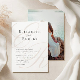 ミニマルBeige Monogramカップル結婚写真 招待状