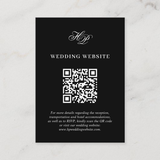 ミニマルBlack MonogramのWebサ結婚イトQRコード エンクロージャーカード (正面)