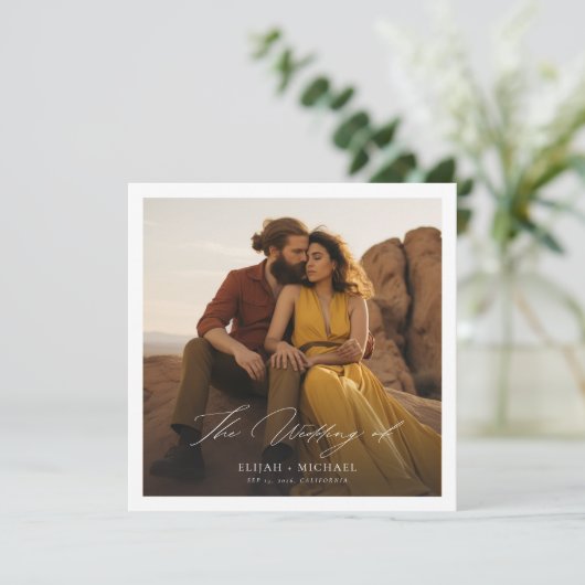 ミニマルBohoシック写真広場結婚ズ 招待状 (スタンド正面)