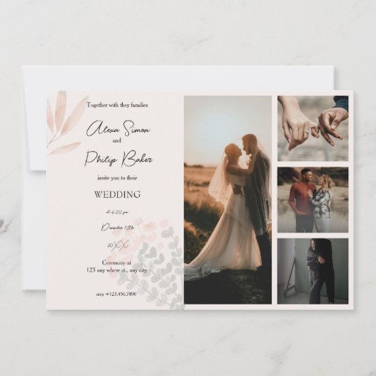 ミニマルBoho Photo Collage 結婚's 招待状 (正面)