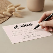 ミニマルBrushScript赤面ピンクギフト証明書