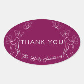 ミニマルBurgundyロゴ女性体あり気にがとう 楕円形シール (正面)