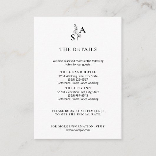 ミニマルBWモノグラム山花結婚の エンクロージャーカード (正面)