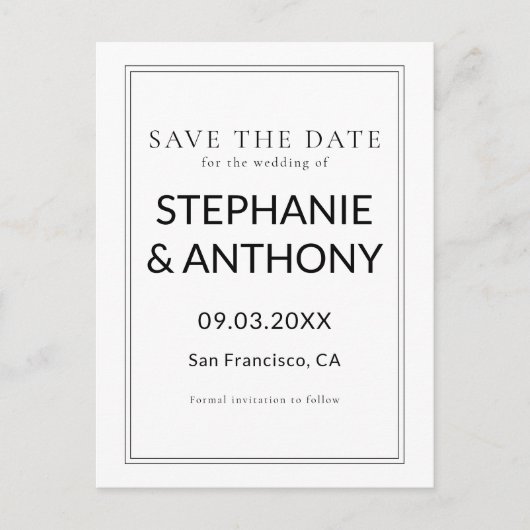 ミニマルBWモノグラム山花結婚の 案内ポストカード (正面)