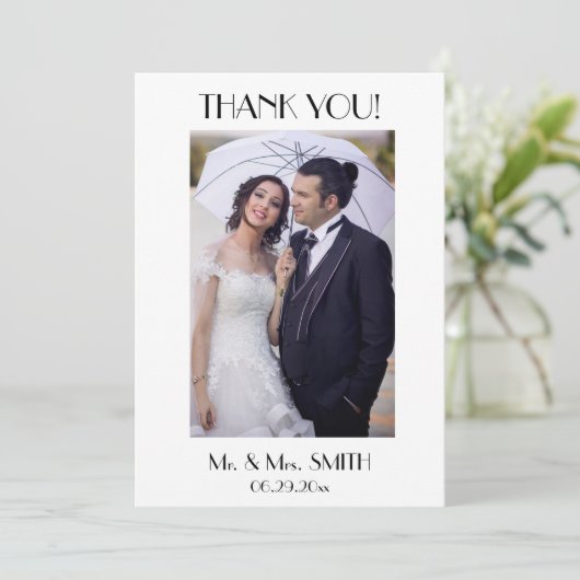 ミニマルDeco Whiteありがとうご結婚ざい サンキューカード (スタンド正面)