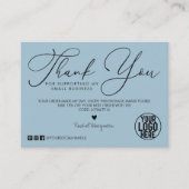 ミニマルDusty Blue Black Script Customer Thank You 名刺 (正面)