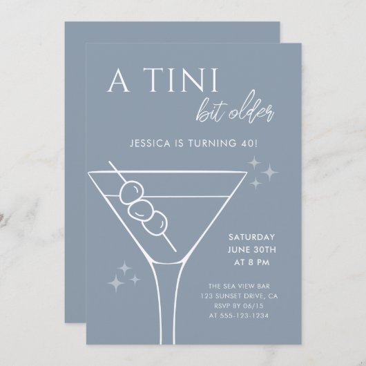 ミニマルDusty Blue Tini Bit歳40歳の誕生日 招待状 (正面/裏面)