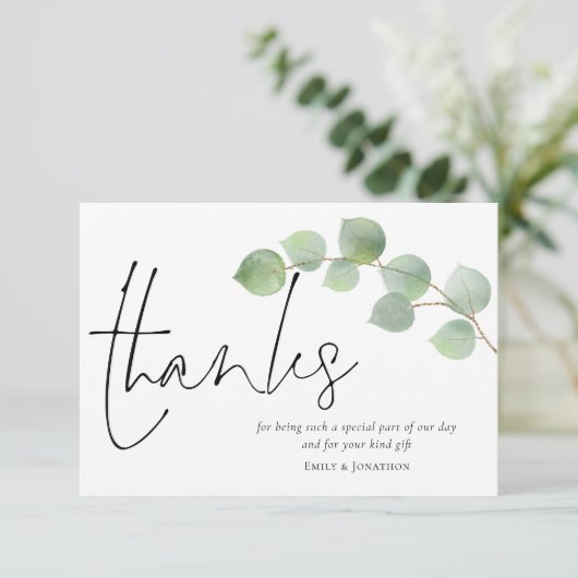 ミニマルEucalyptusスクリプトフォト結婚ズ サンキューカード (スタンド正面)