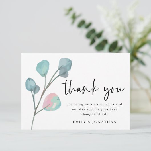 ミニマルEucalyptusスクリプト写真ありがとう サンキューカード (スタンド正面)