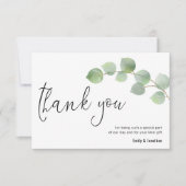 ミニマルEucalyptus Leafスクリプト結婚写真 サンキューカード (正面)