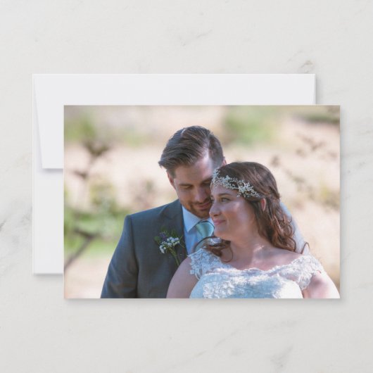 ミニマルEucalyptus Leafスクリプト結婚写真 サンキューカード (裏面)