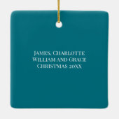 ミニマルFeliz Navidadティール（緑がかった色）クリスマスフォト セラミックオーナメント (裏面)