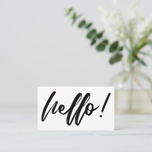 ミニマルHello in Handwriting Script Black on White 名刺 (スタンド正面)