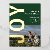 ミニマルJOYクリスマスフォト実在ゴールドフォイルホリデー 箔シーズンカード (正面)