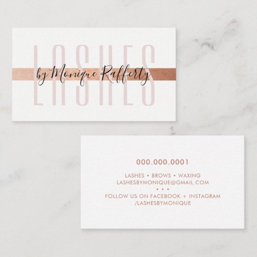 ミニマルLUXEスタイリッシュバラフェイク金ゴールドフォイルピンク 名刺 (正面/裏面)