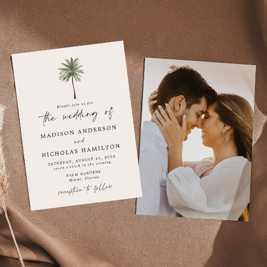 ミニマルPalm Tree Photo結婚's 招待状