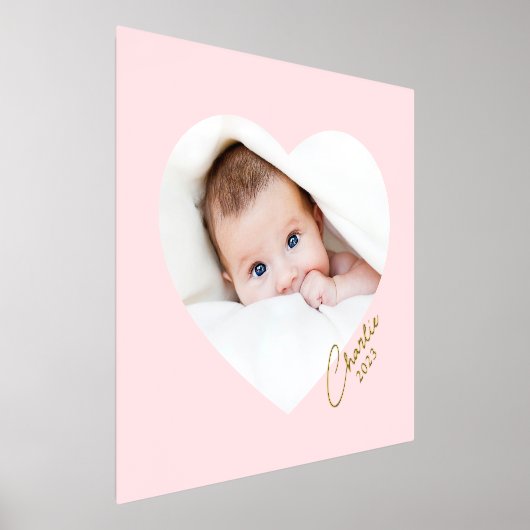 ミニマルphoエレガントpinkハート名銀色金ゴールド 箔ポスター (レイダウン)