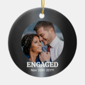 ミニマルPHOTOクリスマスデコレーショングレー婚約 セラミックオーナメント (正面)