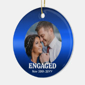 ミニマルPHOTOクリスマスデコレーションメタリックブルー セラミックオーナメント (左)