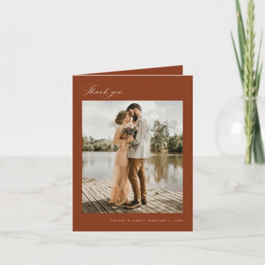 ミニマルPhoto Noteカー結婚ド サンキューカード (正面)