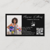 ミニマルqrコードクリーニングサービスphotoblack 名刺 (正面)