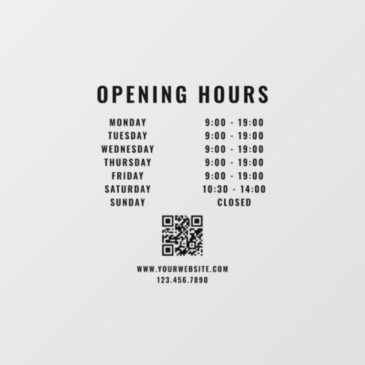 ミニマルQRコードビジネス営業時間黒番 ウィンドウサイン (シート)